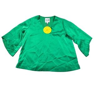NWT Alden Adair Emerald Green V-Neck Satin Blouse‎ Medium Sorority Rush